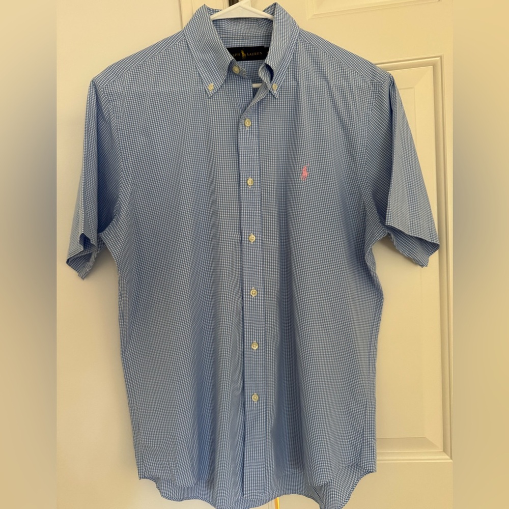 Ralph Lauren Light Blue Check Gingham Men's Oxford Dress Shirt M
